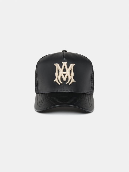 LEATHER MA TRUCKER HAT - Black