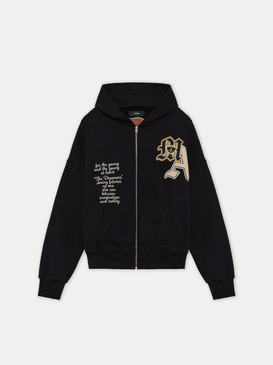 VARSITY PATCH OVERSIZED ZIP HOODIE - Black